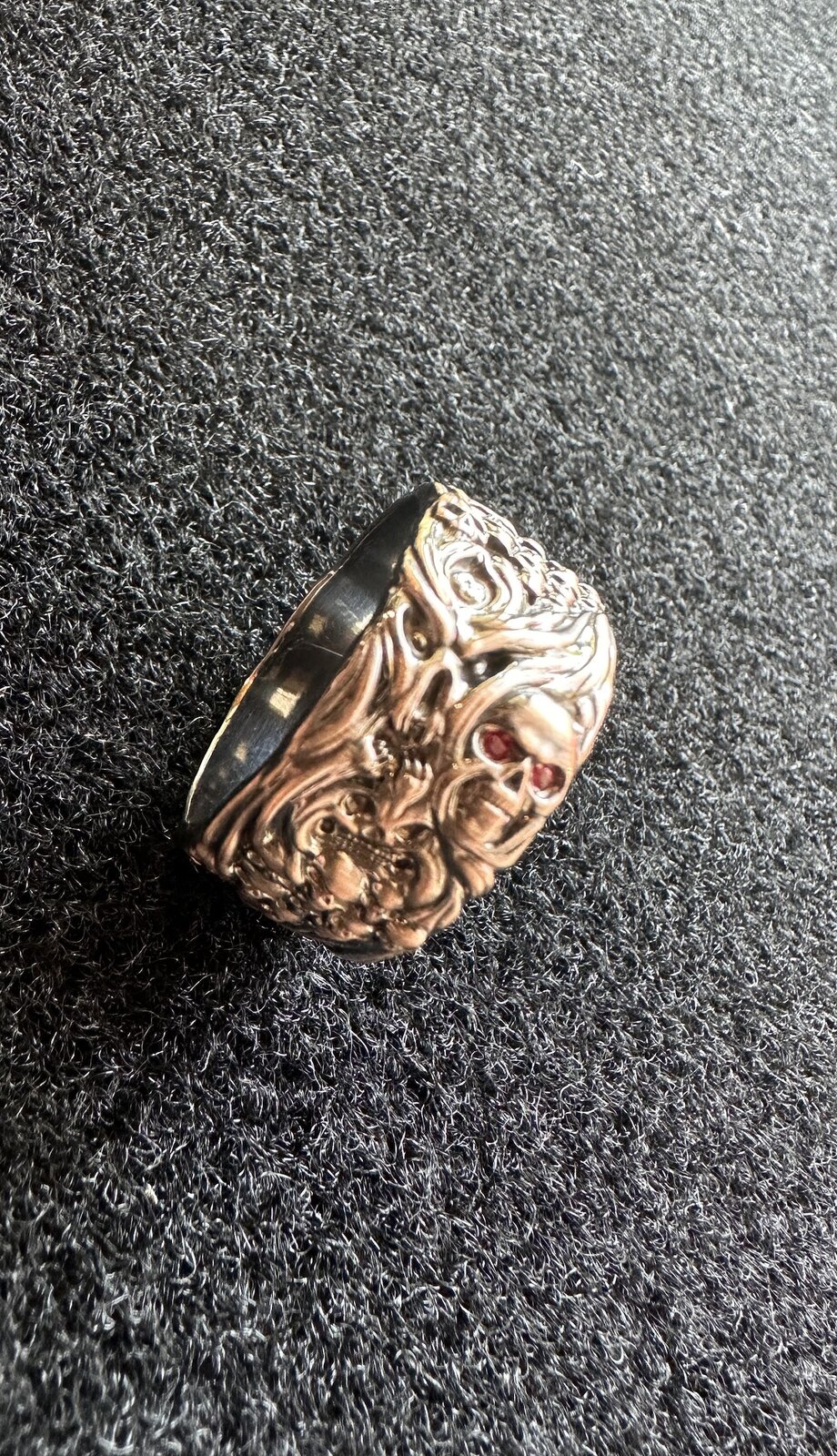 Ornate custom band on textured fabric
