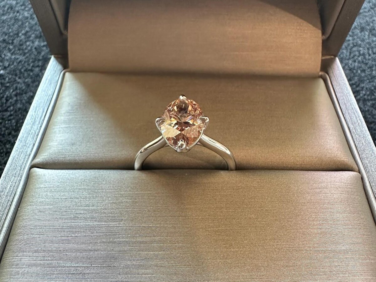 Custom engagement ring in a jewelry box