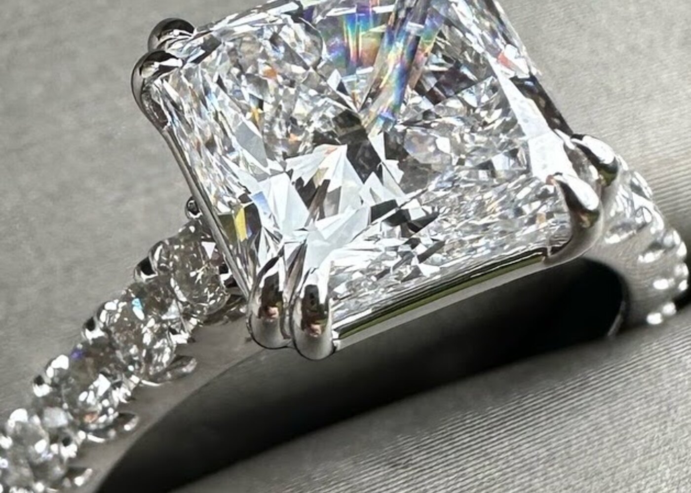 Square diamond engagement ring with detailed band